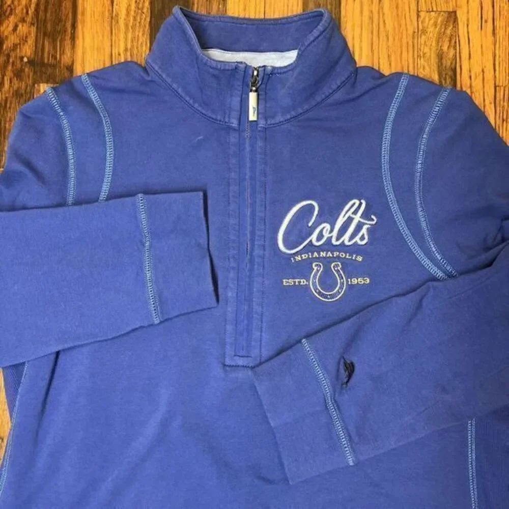 Indianapolis Colts Tommy Bahama Large Knit 1/2 Zip Sweater Sweatshirt Men's Blue